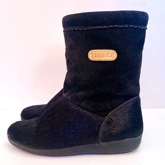 Vintage Tecnica Ankle Boots Fur Suede Shearling Wool Italy Winter 40 9 Snow - Picture 1 of 8